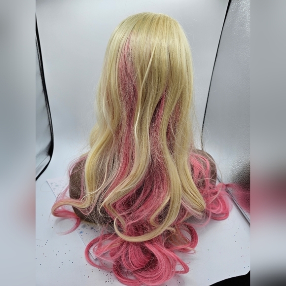 Pink & Blonde Long Wavy Synthetic Wig - Picture 7 of 8